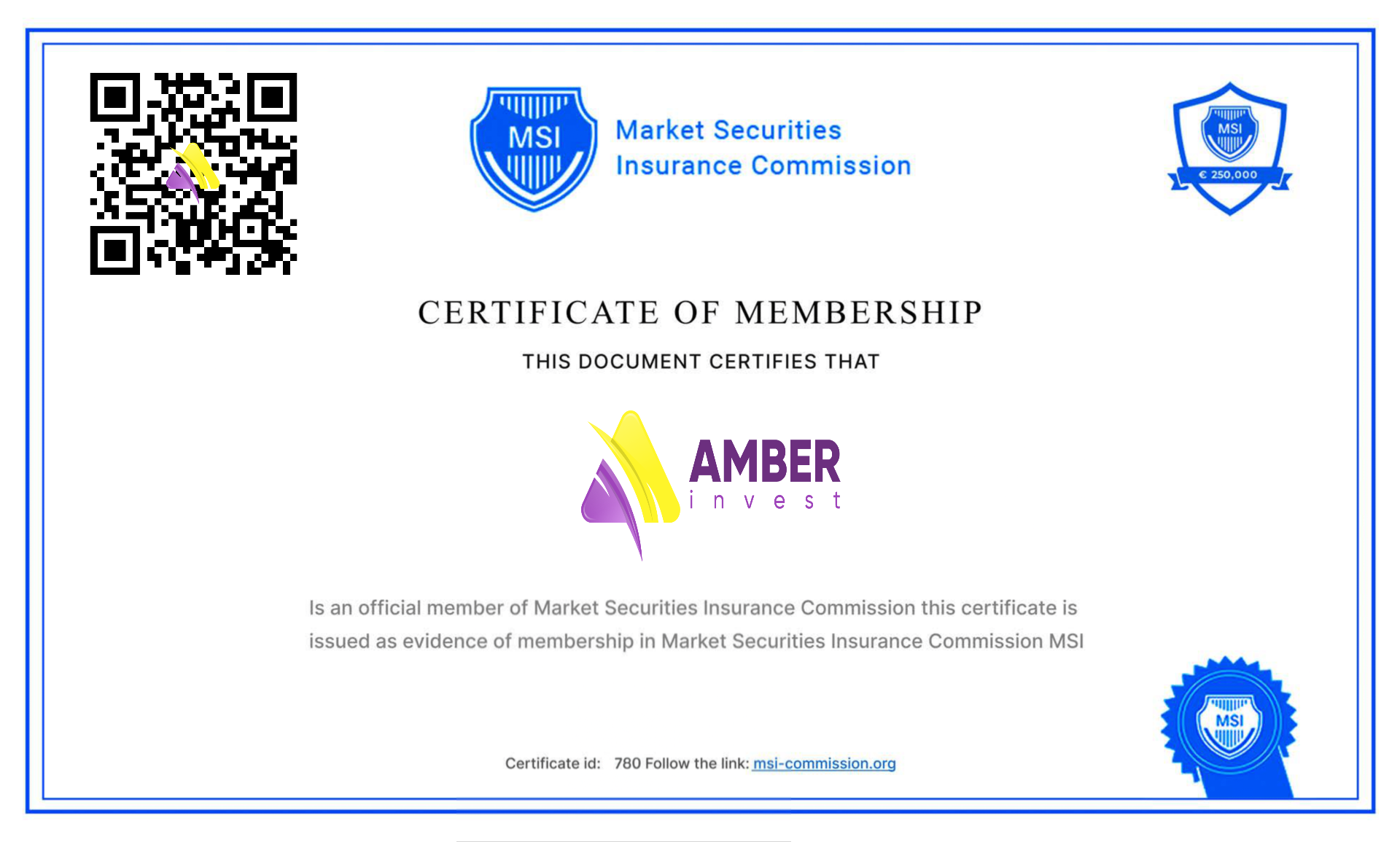 certificate blank Amber Invest