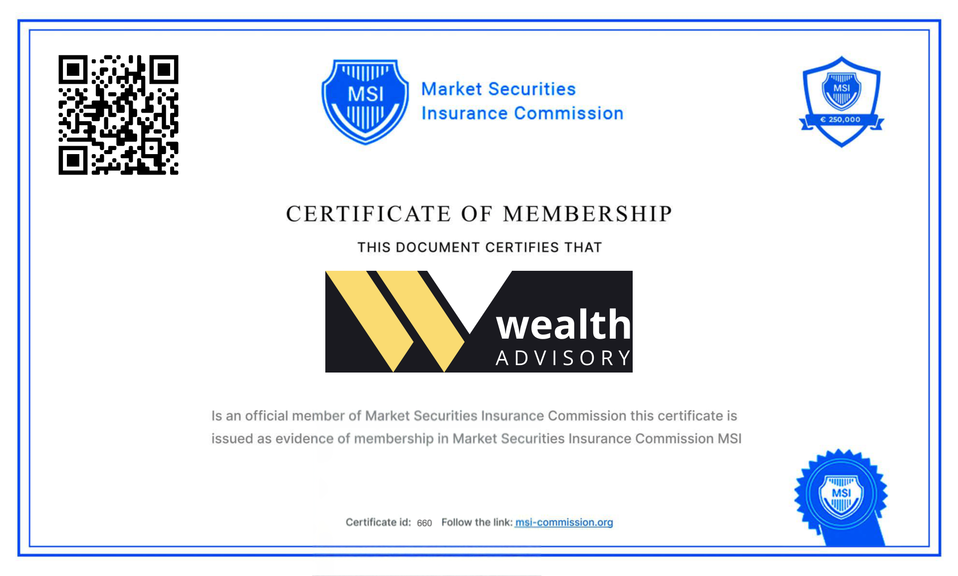 certificate blank Wealth Advisory